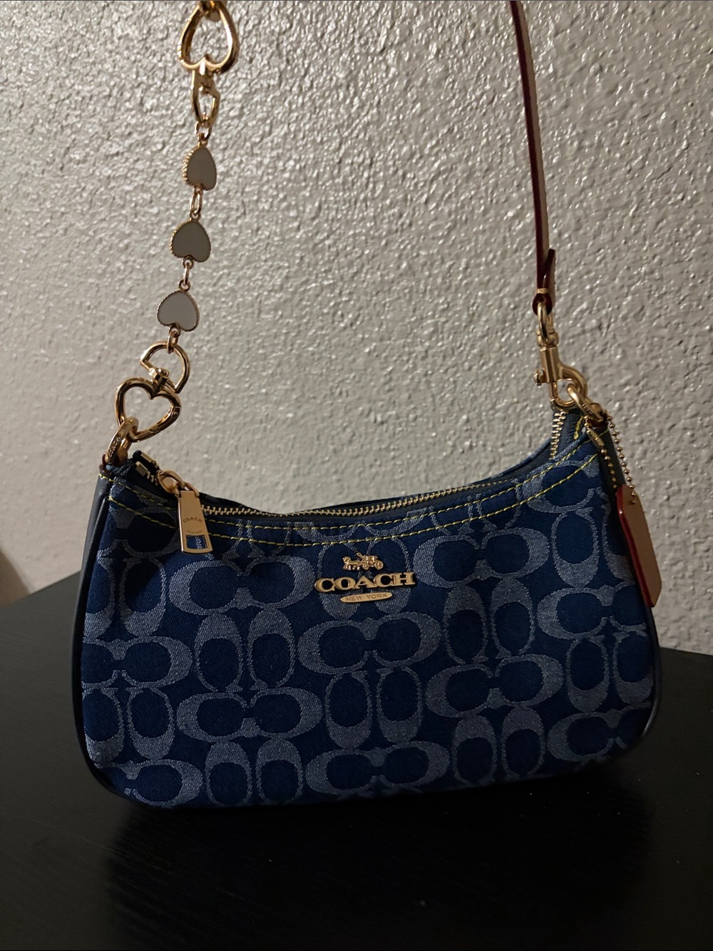Coach Navy Signature Mini Hobo with Gold Accents